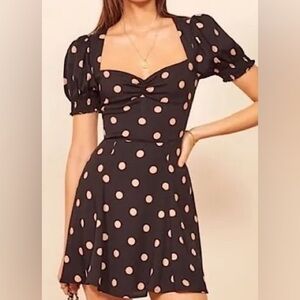 REFORMATION Drea Polka Dot Dress Black and Pink